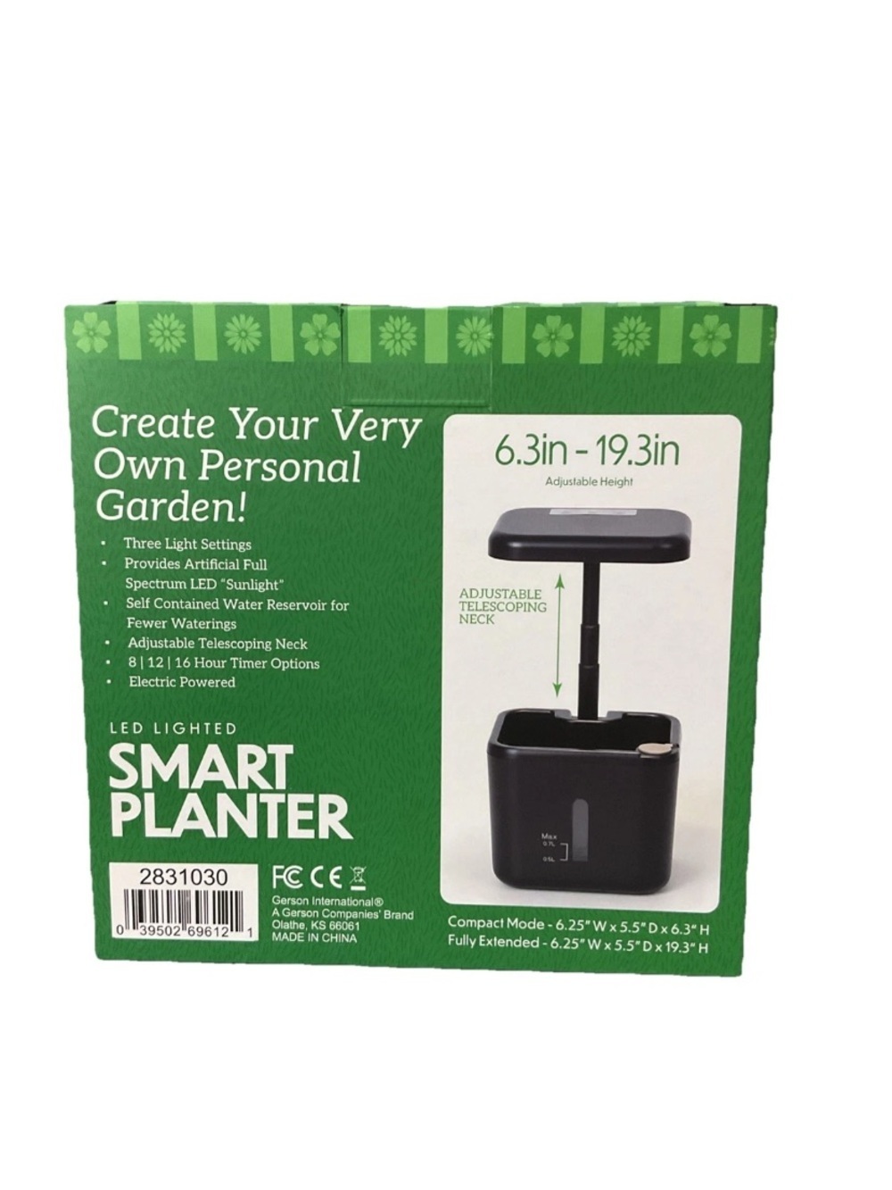 Gerson Smart Planter LED Lighted Indoor Planter Adjustable Height - Black - Picture 3 of 7
